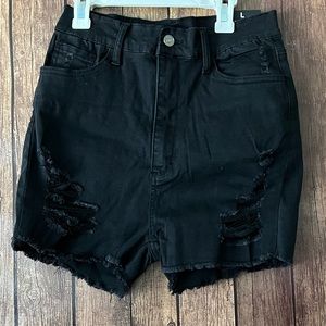 Fashion Nova Shorts large Super High Rise Distressed Ripped Black Jeans.